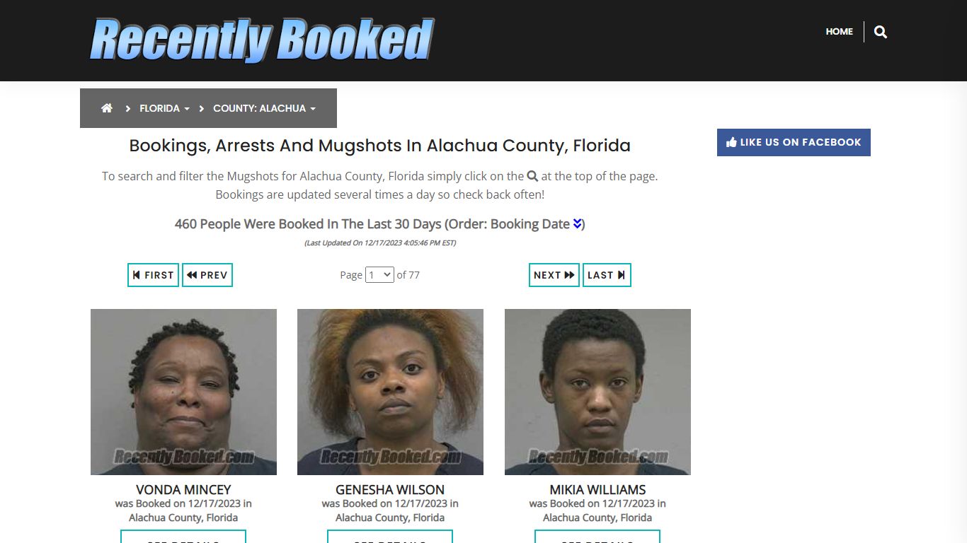 Recent bookings, Arrests, Mugshots in Alachua County, Florida